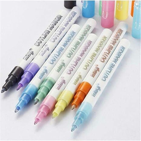 Amazon Co Jp 8色ダブルラインアウトラインペン 2ラインカラーペンアウトラインメタリックマーカーイラスト用カラースケッチカード作成 ホーム キッチン