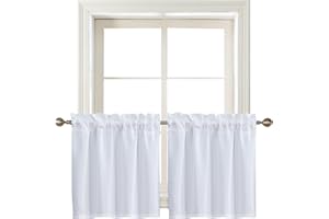 Home Queen White Water Resistant Bathroom Window Curtain, Waffle Textured Half Tier Curtains for Kitchen Cafe, 28" W X 24" L Inches, Set of 2