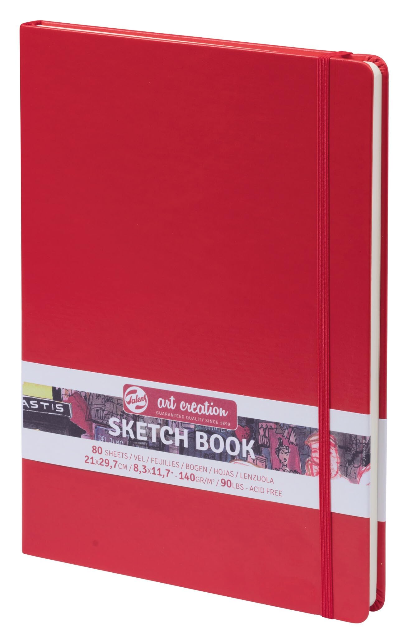 Talens Art Creation Paper - Sketchbook Red 21x29.7cm 140g 80 Sheets - Acid-Free Ideal for Drawing, Journaling, and Mixed Media