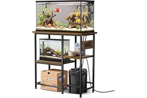 PAWGIANT 20-29-37 Gallon Fish Tank Stand with Power Outlet, Metal Aquarium Stand with Height-Adjustable Stoarge Shelves, 6-Leg Reptile Tank Stand, 400lbs Capacity