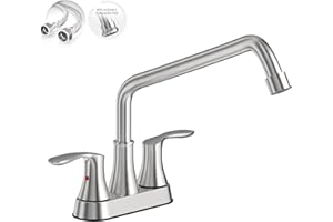 Phiestina Brushed Nickel Rotatable 4 Inch Centerset Bathroom Laundry Utility Sink Faucet with Garden House Threaded End, Wate