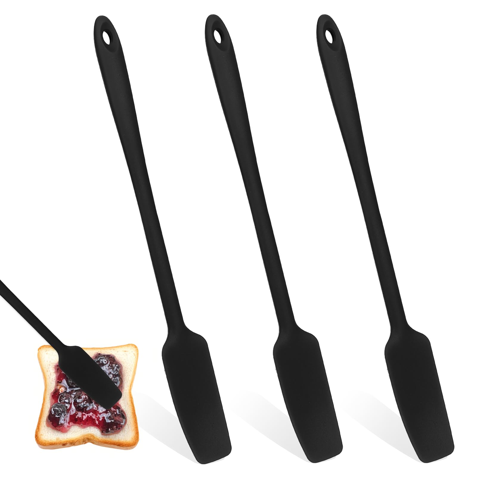 Silicone Spatula Set 3 Pack Long Handle Jar Spatulas 11.1 in Silicon Mixing Stirring Cooking Scraping Baking Bowl Scraper Seamless Spreader Non Stick Kitchen Utensils for Cooking Baking Mixing