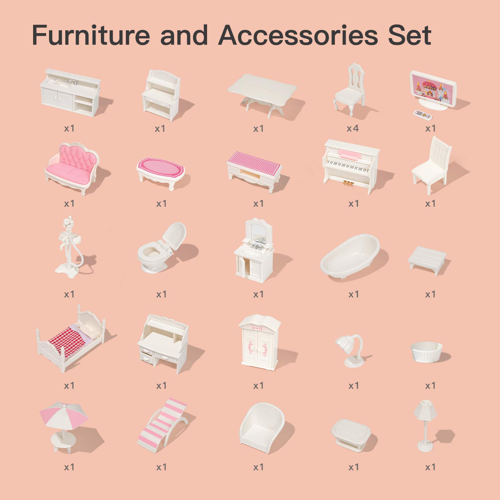 ROBUD Wooden Dollhouse for Kids Girls, Toy Gift for 3 4 5 6 Years Old, with Furniture