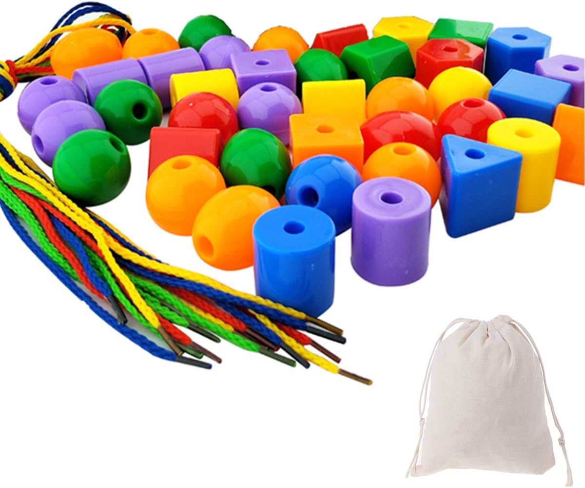 Ncbvixsw New Preschool Large Lacing Beads for Kids - 70 Stringing Beads with 4 Strings Toddler Montessori Toys Fine Motor Skills Toys, Funny Educational Toys Games Toys Children Toys