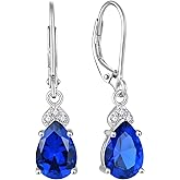 FATACI Women Earrings,925 Sterling Silver Dangle Drop Leverback Earrings with 5A Cubic Zirconia Birthstone for Her