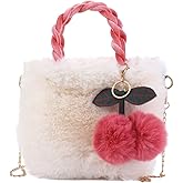 Leadigol Cherry Fluffy Shoulder Bag Plush Handbag,Female Handbag Cute Coin Purse Square Bag Chains Bag Crossbody Bag Women Shoulder Bag Purse Large Capacity Winter Tote Bag Plush Handbag