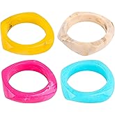 Framendino, 4 Pack Colorful Square Acrylic Resin Bangle Bracelet Wide Irregular Wristbands Geometric Plastic Bracelets for Women