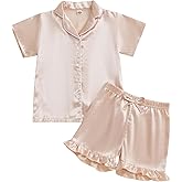 Kuriozud Toddler Baby Girl Boy 4th of July Satin Pajamas Kids Summer Pjs Set Short Sleeve Button Down Nightwear Sleepwear (e-Pink, 4-5 Years)