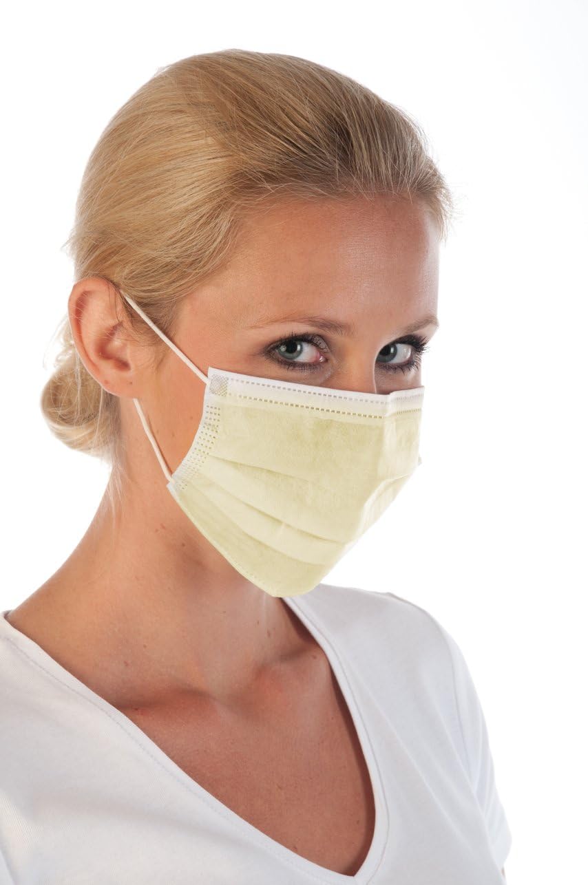 Face Mask Yellow with Elastic Strap 3 Ply – Hygo Star – DISPENSER BOX of 50)