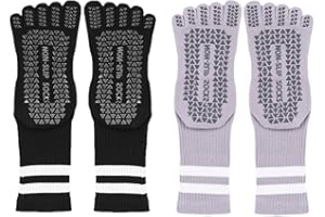 DRVANQIR 5 Toe Pilates Socks for Women, Non Slip Grippy Socks for Yoga Barre Sticky Gym Hospital 2 Pairs