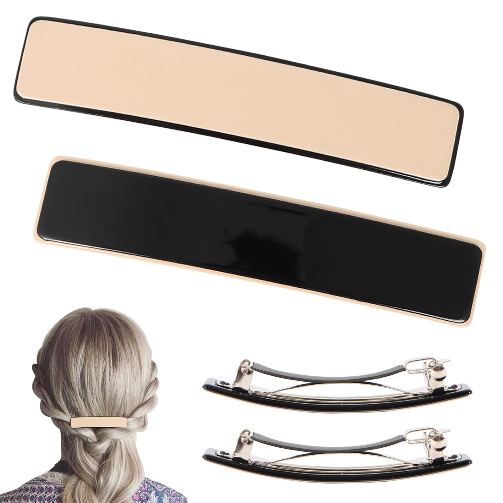 2 Pcs Large Hair Barrettes for Women, Elegant Hair Clips, Stylish Elliptical Hairpins, Girls Hair Slides Accessories, Retro Classic French Clip Barrettes (A)