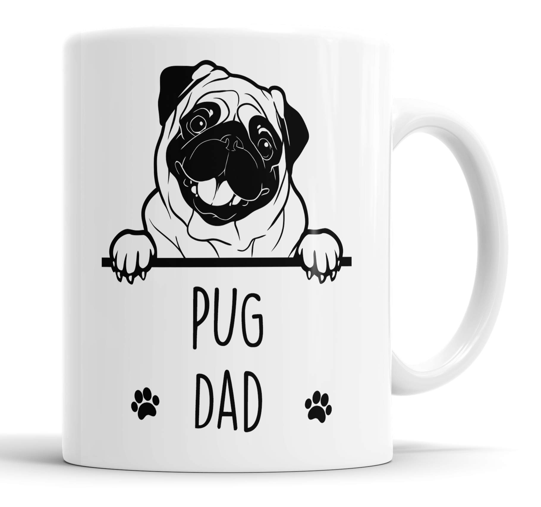 Faithful Prints Pug Dad Mug Pet Present Pug Dog Mum Dad Friend Joke Funny Gift Cup Birthday Christmas, Ceramic Mug