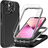 TFDSEUGH for iPhone 13 Mini Case with 2Pcs Tempered Glass Screen Protector and 1Pcs Camera Lens Protector, Military Grade 3 in 1 Heavy Duty Shockproof/Drop Proof/Dust Proof Case (Black/Grey)