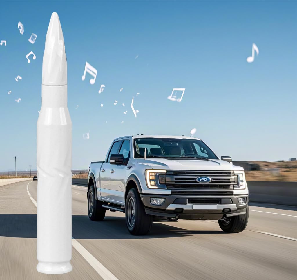 Photo 1 of 7.8in White Car Truck Bullet Antenna 50 Cal Bullet Antenna Truck Accessories Universal Replacement for GMC Sierra Chevy Dodge Ram Silverado 1500 2500 3500 Ford F150 F250 F350 Spiral (White, 7.8inch)