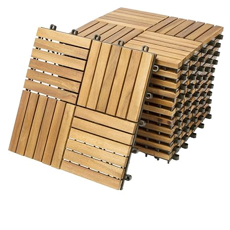 Deuba 11x Holzfliesen Quattro Mosaik | FSC®-zertifiziertes Akazienholz | 1m² Fliese 30x30 cm Stecksystem Mosaik | Zuschneidba