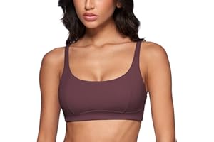 INGIA Women's Square Scoop Neck Sports Bra Thin Strap Padded Low Impact Yoga Bandeau Bra Wireless Workout Crop Top