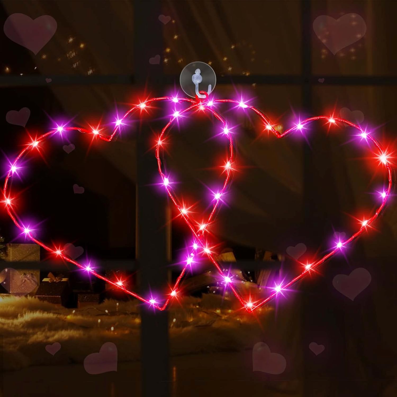 String Lights - DONSAJI Valentine's Day Decor Double Heart Window Lights, 17