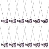 FREEBLOSS 12 Pcs Cheer Necklaces Purple Rhinestone Bell Cheerleader Necklace Adjustable Chain Necklaces for Cheerleading Coach Gift, 17.7" Long with 2" Extension Chain