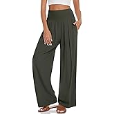UEU Women's Linen Palazzo Pants Wide Leg High Waisted Lounge Casual Beach Pants with Pockets