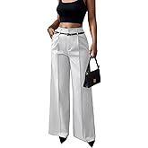 LKOUS High Waisted Work Pants for Women Casual Business Straight Leg Office Dress Pants Trousers with Pockets