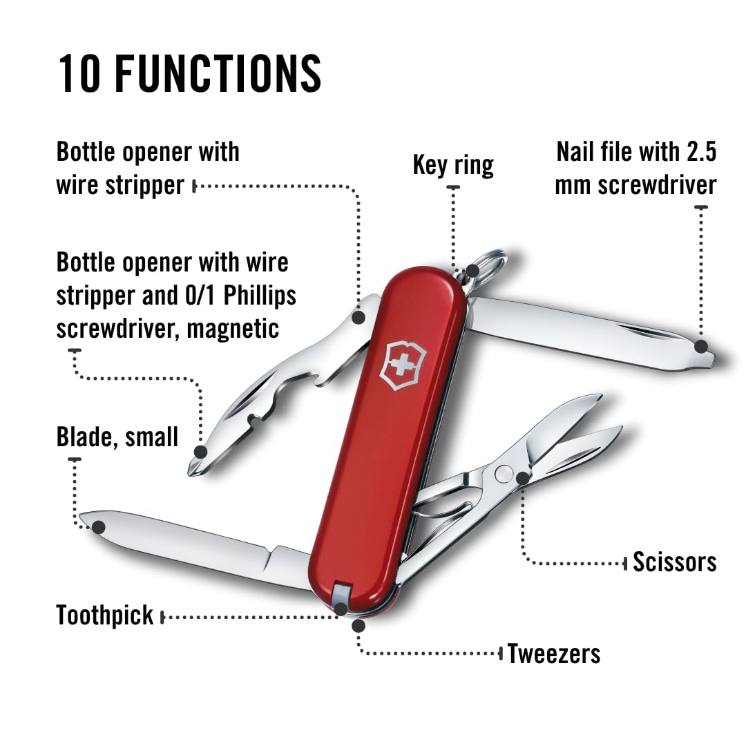 Victorinox Taschenmesser Rambler, Klein, 10 Funktionen, Swiss Made, Multitool mit Phillips-Schraubendreher, Schere, Rot 4