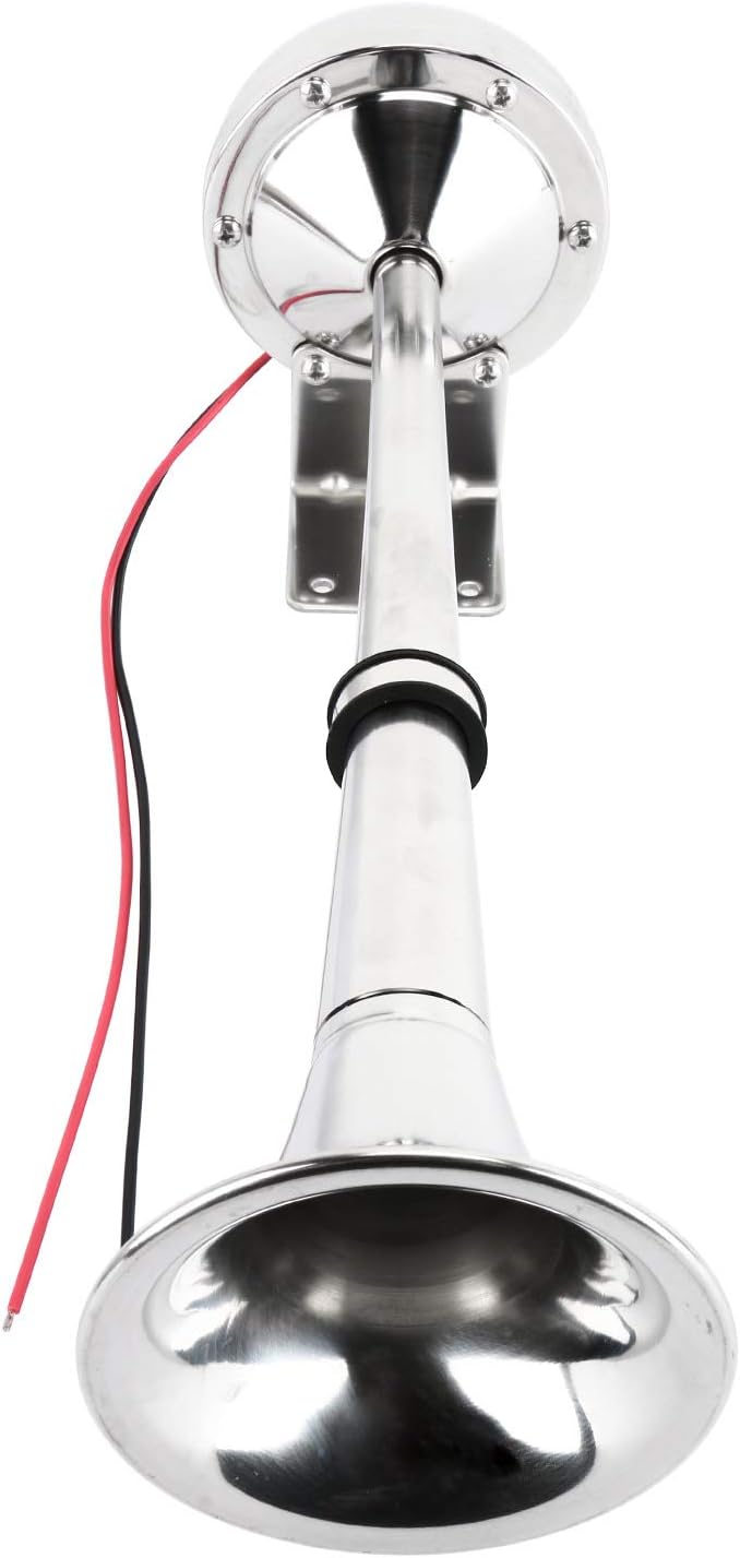 Amarine Made 12v Marine Boat Stainless Steel Single Trumpet Horn, Low Tone, 16-1/8" : Sports & Outdoors