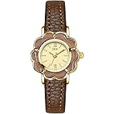 CARLIEN Women's Fashion Petite Floral-Shaped Creative Gold Quartz Watch Lightweight Leather Band Elegant Ladies Dress Bracelet Wristwatch