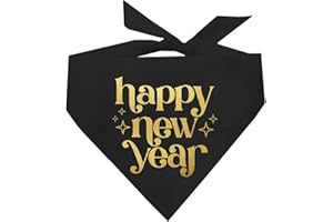 TEES & TAILS Happy New Year Dog Bandana | 100% Cotton Adjustable Triangle | Made in USA | New Year's Eve | Celebration | Cheers to 2026 |Black, One Size (970)