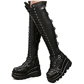 ZPRGZPG Women's Platform Over the Knee Boots Goth Punk Boots Chunky Heel Motorcycle Boots with Buckles Zip Thigh High Boots