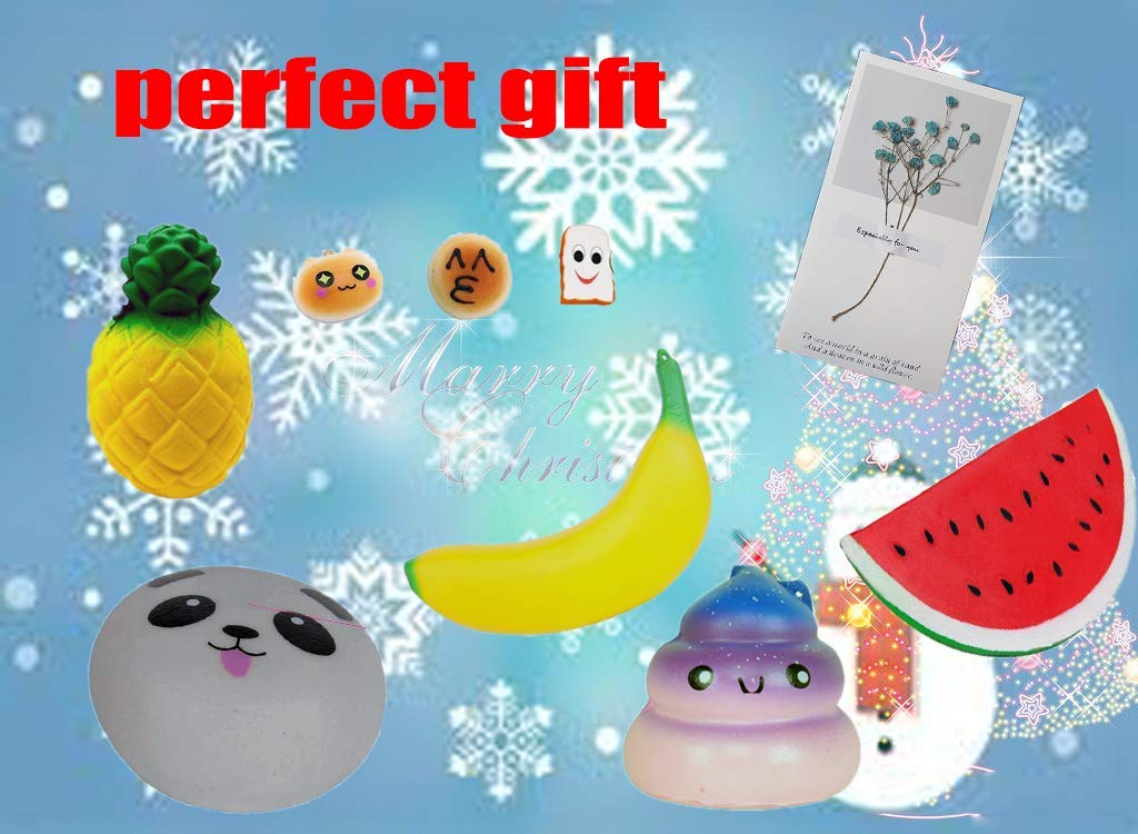 Squishies - Slow Rising Jumbo Squishies Pack，Squishies Toys for Boys/Girls/ and Scented Fruit Squishy Stress Relief Squeeze Soft Toys for Adults 5pcs.（Give Away 3 Small SQUISHIES，a Nice Greeting Card）