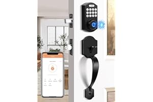 Tinewa Fingerprint Door Lock Set, Keyless Entry Door Lock, Front Door Handle Sets, Electronic Keypad Deadbolt with Lever Handle & 2 Keys, Auto Lock, Code Door Lock, Easy Installation, Matte Black