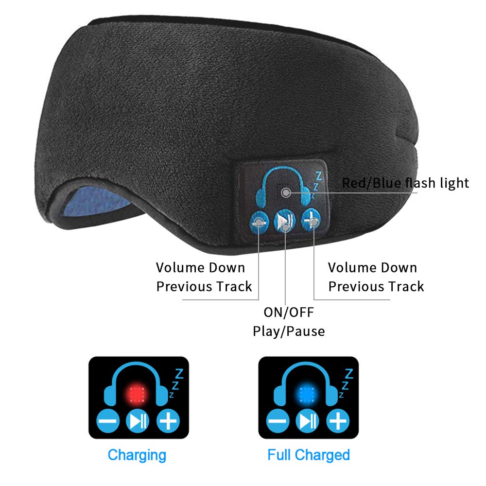 Bluetooth Sleep Mask for Women & Men Wireless Bluetooth Headphones Music Travel Sleeping Headset Ultra Soft Breathable Built-in Speakers Microphone ...
