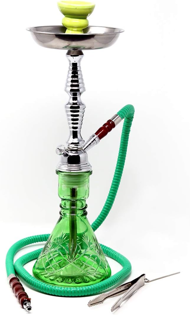 19 Inches Deezer Complete Hookah Set, Modern 1 Hose Hookah Kit with Hookah Accessories - Green Hookah Set