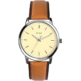 BUREI Mens Fashion Watches Dress Minimalist Wrist Watches for Men Brown Leather Analog Watch Display with Slim Case Design relojes para Hombres