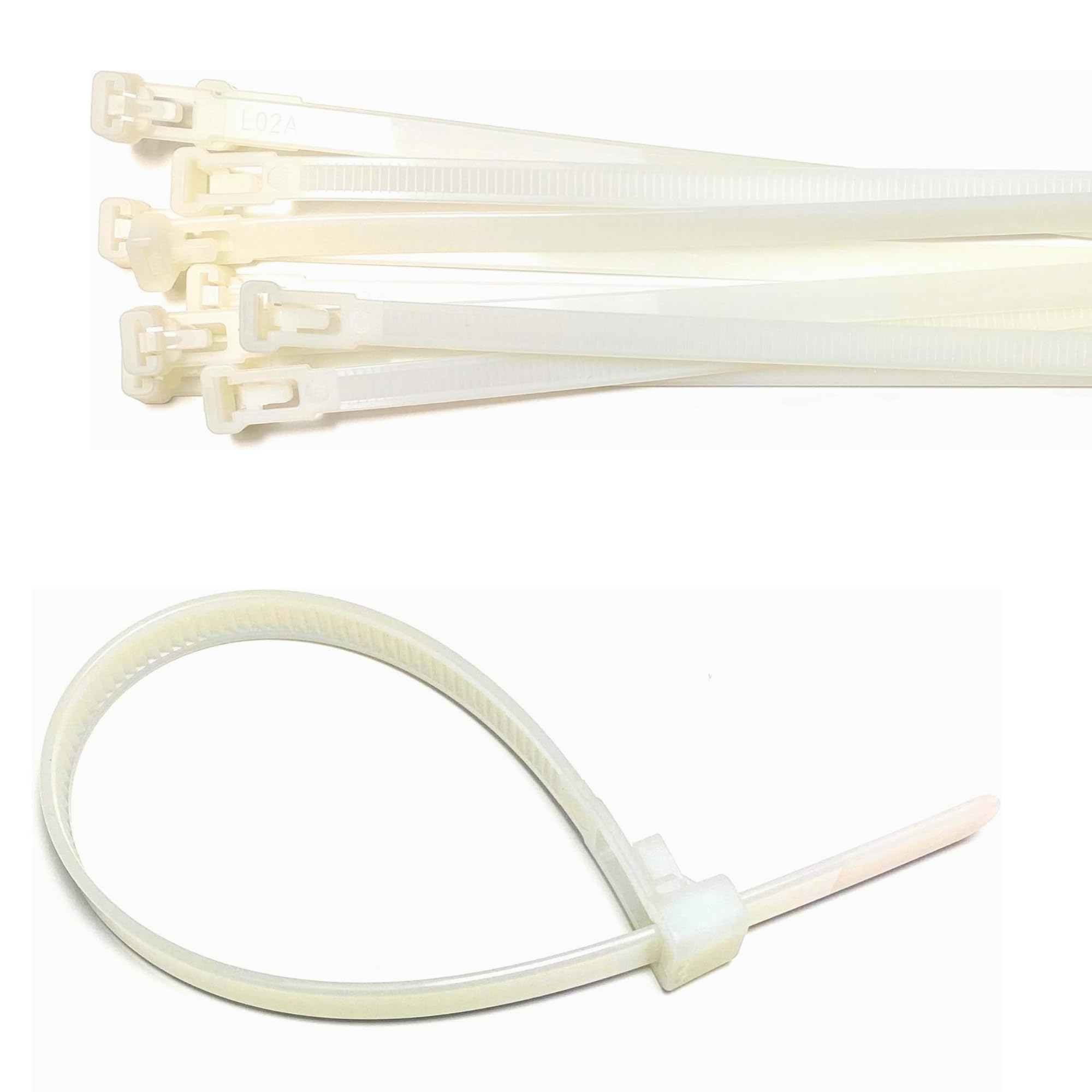 Plastic Releasable Cable Ties Premium 300mm x 7. 2mm Large Reusable Zip Ties, 50-Pack (White)