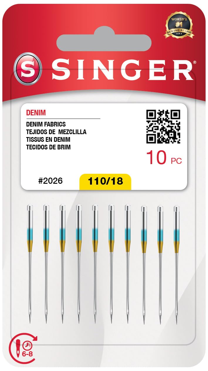 SINGER 2026 Denim Machine Needles, Size 110/18, 10-Pack