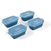 Souper Cubes Stoneware - Small Ceramic 5" x 3" Baking Dish with Silicone Covers, Small Baking Dishes for Oven Perfect for Reh