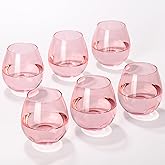 Pink Wine Glasses Set of 6-15oz -Colored Stemless Hand-Blown Wine Glasses, European Design Crystal Glass For Red & White Wine, Unique Gifts for Wedding, Birthday,Valentine's Day