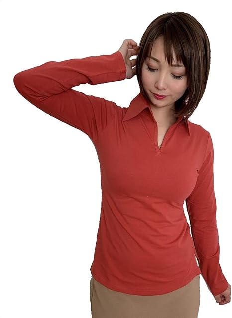 Amazon オレンジコード ポロシャツ 無地 長袖 スリム 襟付き カットソー トップス レディース Tシャツ カットソー 通販