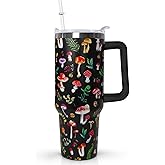 Ceovfoi 40 Oz Mushroom Tumbler With Handle,Mushroom Coffee Travel Mug Cup Water Bottle,Mushroom Decor,Mushroom Gifts for Women