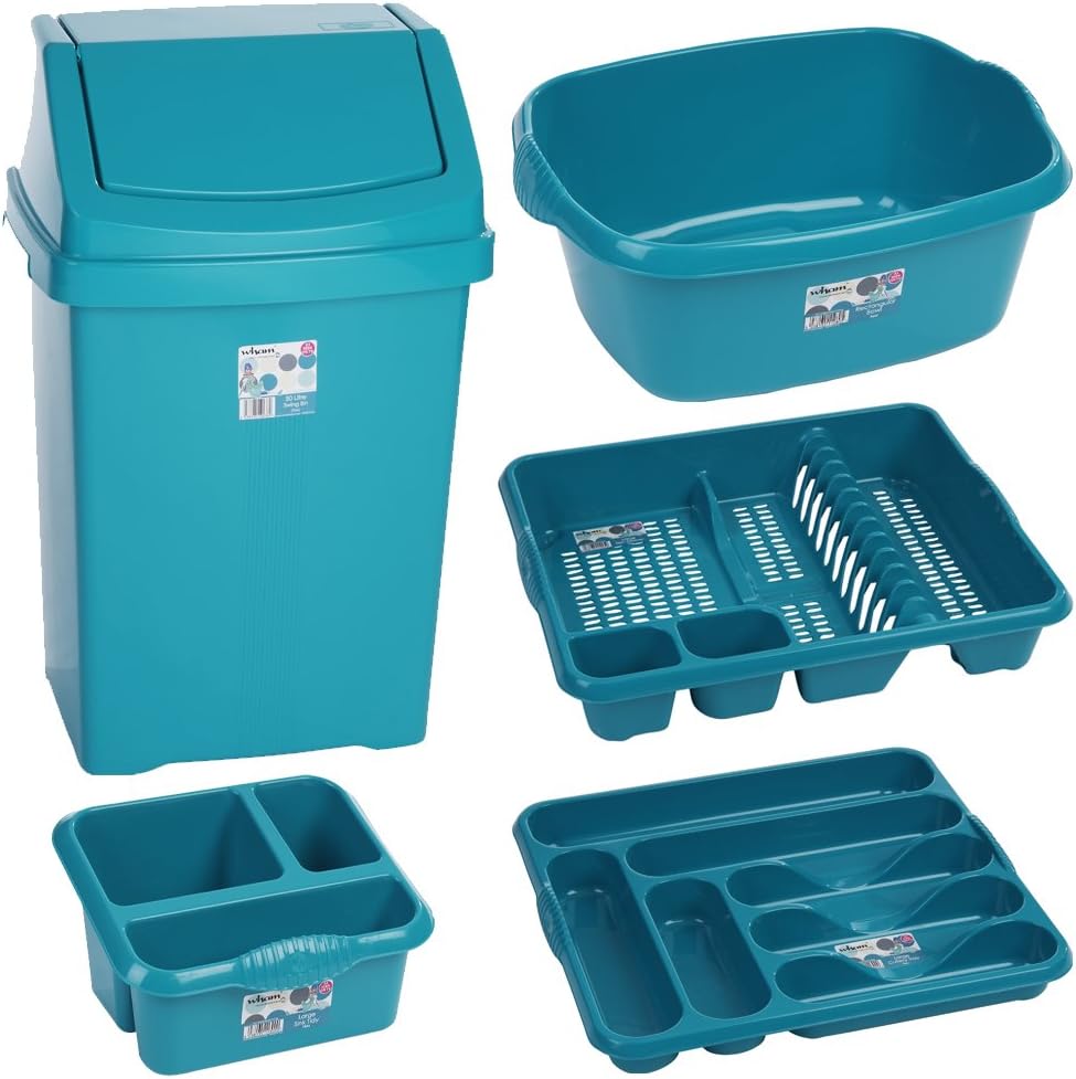 5 Piece Teal Colour Kitchen Bin Set Amazon.co.uk Kitchen & Home
