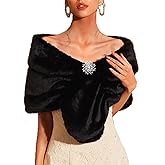 Aularso Women’s Faux Fur Shawl and Wraps Bridal Wedding Fur Stole With Rhinestone Brooch for Bride and Bridesmaids
