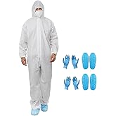 Cleaing 2 Sets Hazmat Suits, disposable coveralls with Hood with Shoe Covers and Gloves, 5 Sizes Options
