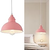 SoodMi Plug in Pendant Light, 15FT Hanging Lights, On/Off Switch, Industrial Pendant Light with Plug in Cord, Metal Hanging Lamps for Living Room, Kitchen, Dining Room -Pink