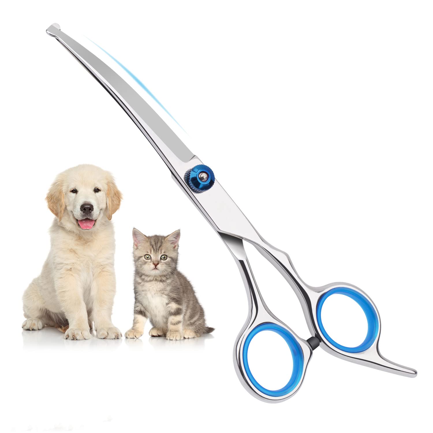 Stainless Steel Dog & Cat Grooming Scissors - Round Tip, Curved Scissor