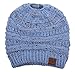 Funky Junque Messy Bun Womens Winter Knit Hat Beanie Tail - Denim (Confetti)