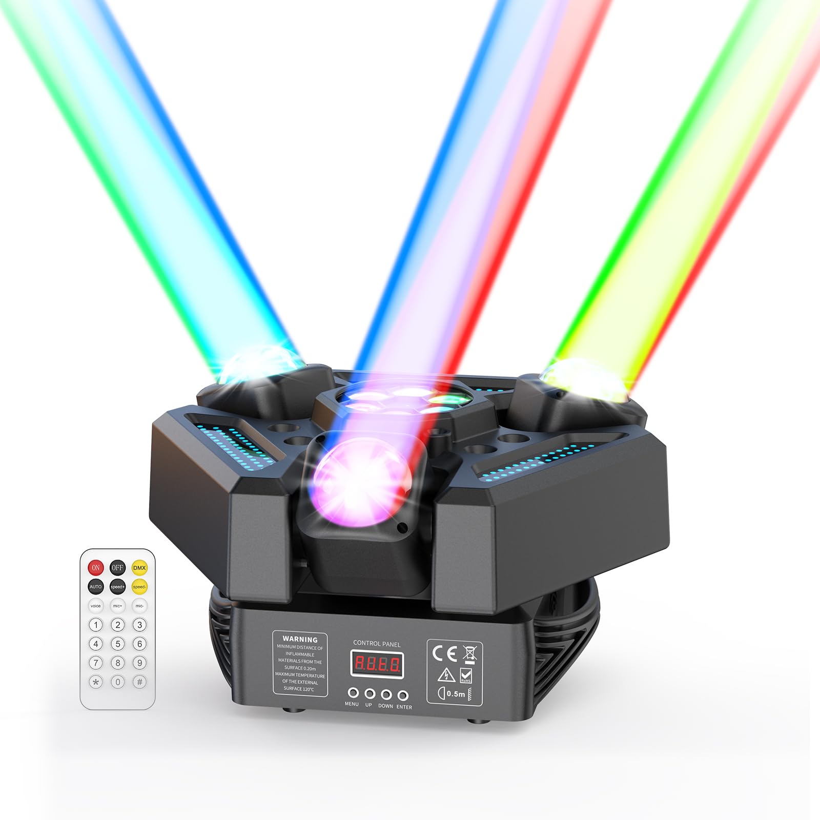 Photo 1 of 180W 3-Head Moving Head Light 9 Beam Stage Light with Remote Control Sound Activation & DMX Control for DJ Parties Wedding Home Theater Small Venue Lighting