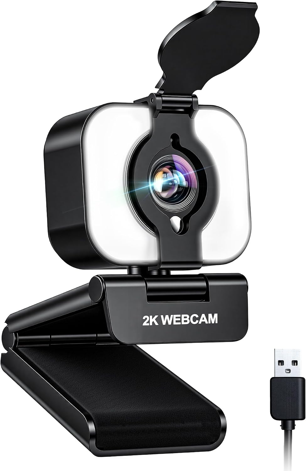 Atatat 2K Webcam for PC with Microphone & Light & Privacy Cover, Web Camera for Desktop/Laptop/Monitor/Mac, Autofocus USB Computer Camera for Zoom/Skype/Teams/Video Calling/Meeting/Streaming
