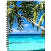 ZHIZHEND Spiral Journal Notebook,A5 Hardcover Lined Journals for Women Girl 6 x 8.3 in,120 Pages Thick Paper,Cute College Ruled Writing Notebook for Gifts Office Work School(Tropical Beach Palm Tree)