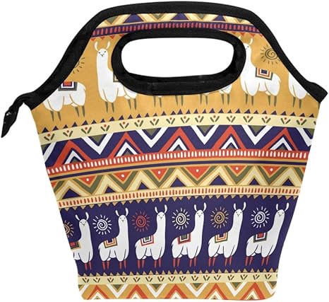 Bolsa de almuerzo con diseño de llamas y adornos geométricos entónicos